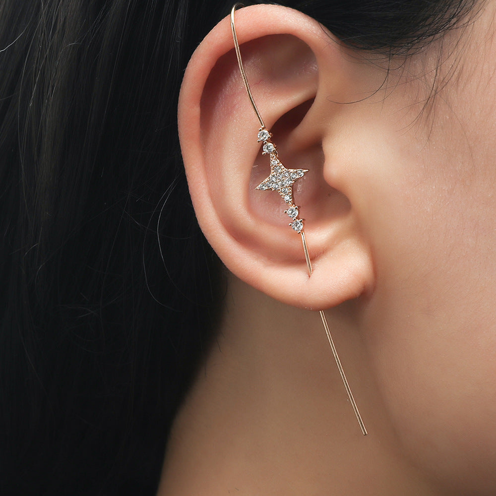 Piercing Ear Needles Temperament Inlaid Zircon Earrings Star Letters Surrounding Auricle Style Slash Earrings