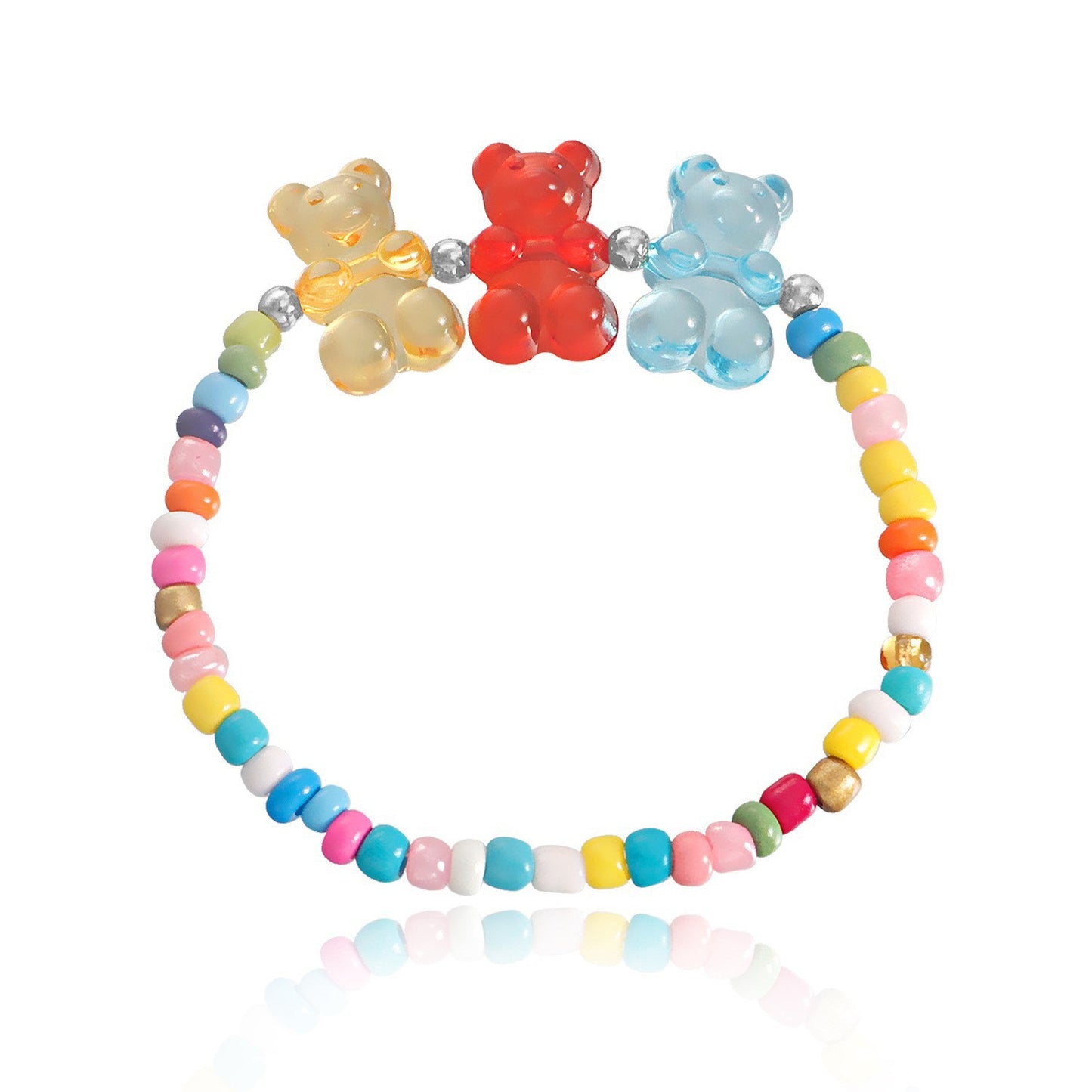 Jewelry Bohemian Mixed Color Rice Beads Colorful Heart Bear Necklace Bracelet Set Cartoon Female