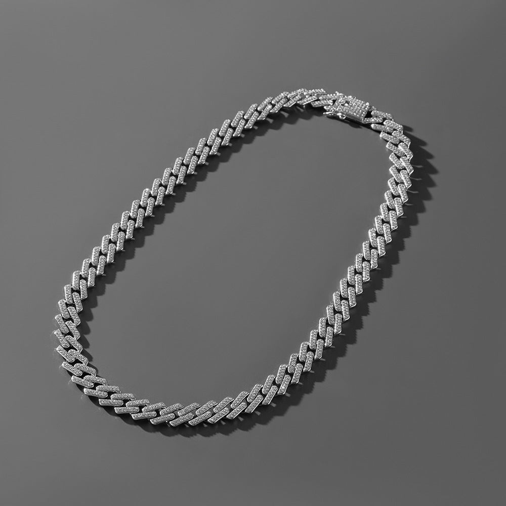 Hip-hop trend full of diamonds Cuban chain men's bracelet exaggerated personality Cuban chain necklace jewelry male