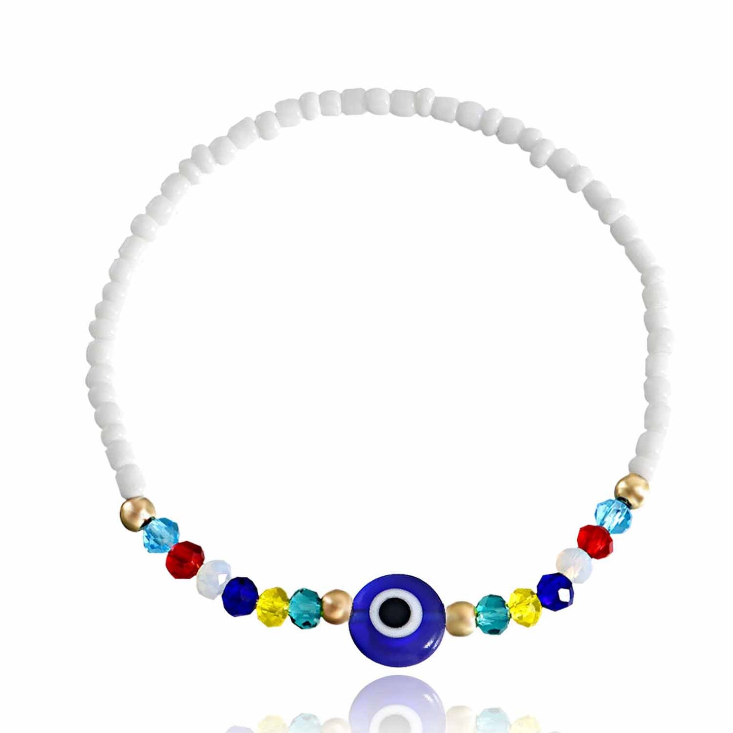 Jewelry Trend Elastic Rope White Rice Beads Devil's Eye Crystal Bracelet Female Spice Girl Jewelry