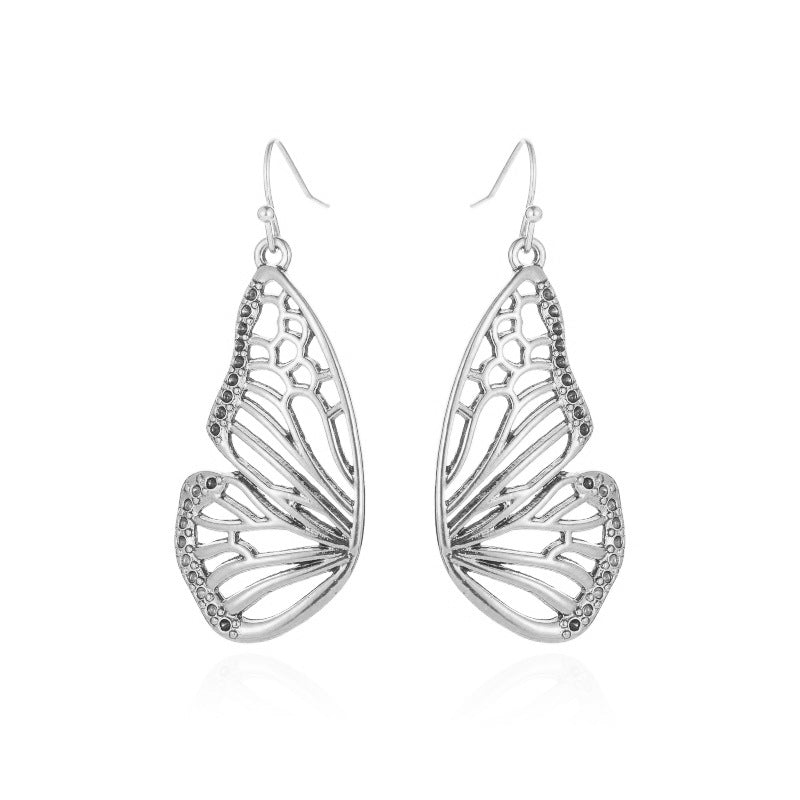 Ins Hollow Butterfly Earrings Retro Fashion Personality Exaggerated Metal Old Butterfly Wing Earrings Female