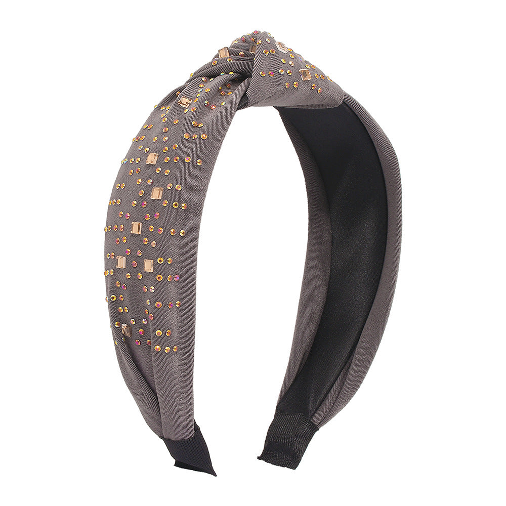 F372 trendy knotted wide-brimmed hair accessories fabric art diamond temperament headband literary retro press hair headband female
