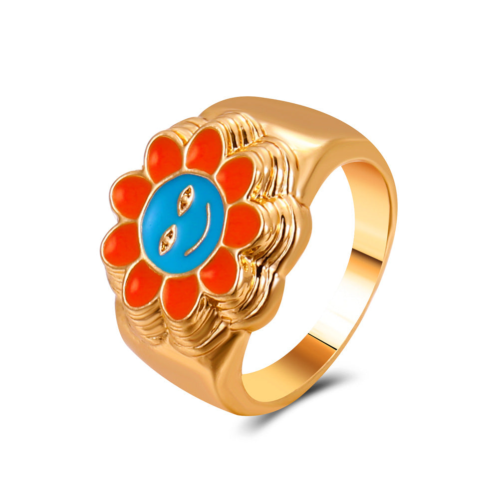 Ins fashion simple love flower ring personality cute metal geometric fun index finger ring