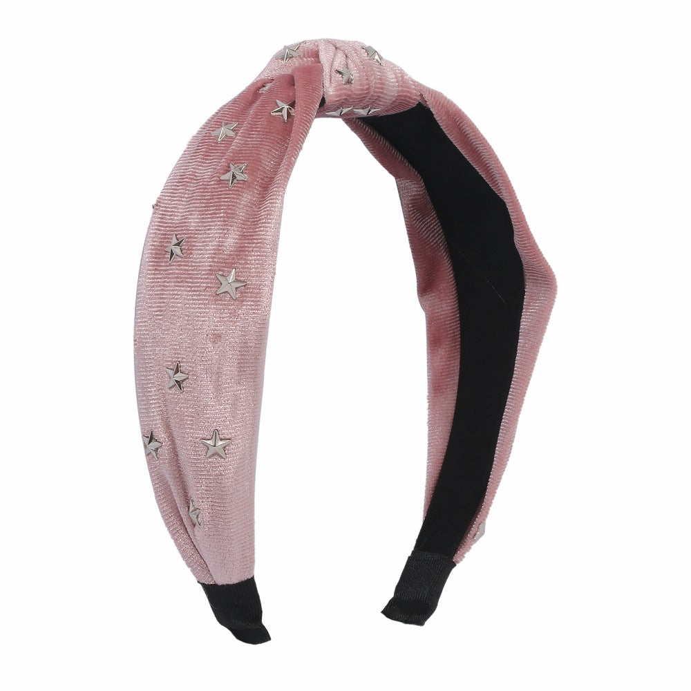 F3814 Simple solid color knotted hair accessories fashion five-pointed star pressure hair headband retro personality velvet headband