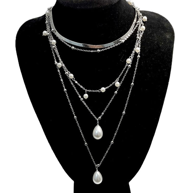 Fashion Multilayer Pearl Necklace Baroque Pearl Tassel Necklace Water Drop Sweater Chain Ladies Photo Jewelry