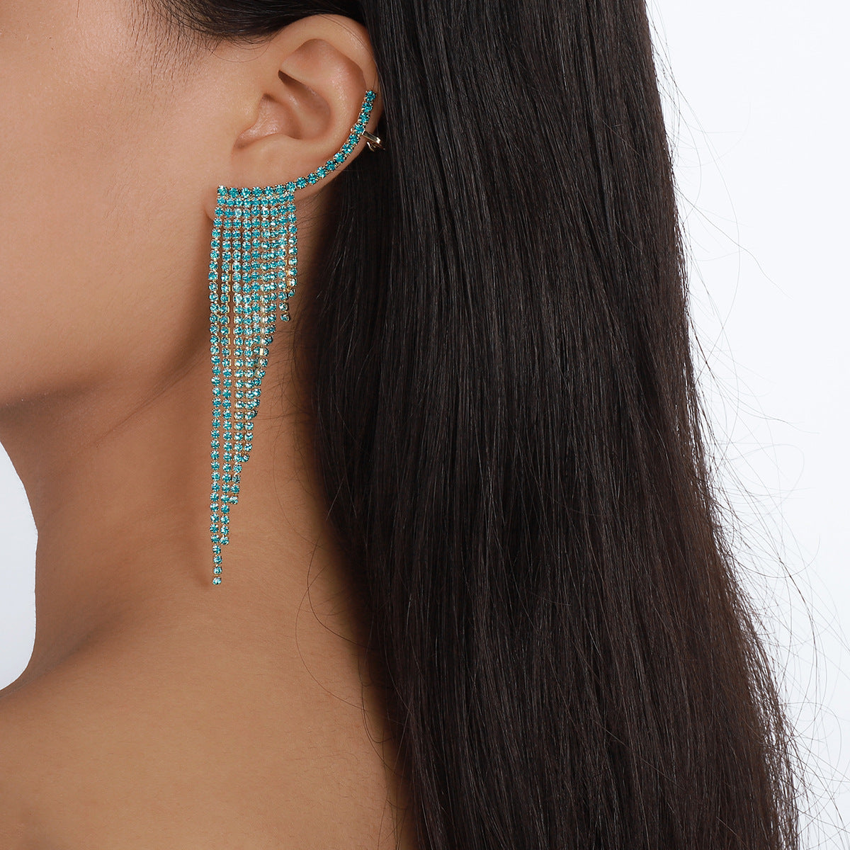 E1274 Temperament Simple Pop Earrings Net Red Tassel Rhinestone Ear Needles Geometric Banquet Exaggerated Earrings