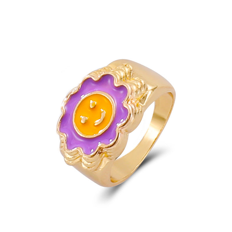 Ins fashion simple love flower ring personality cute metal geometric fun index finger ring