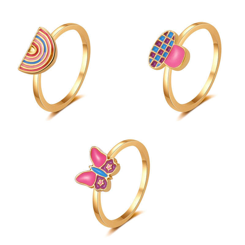 ina net red cute mushroom ring retro rainbow butterfly index finger ring creative fun geometric ring female