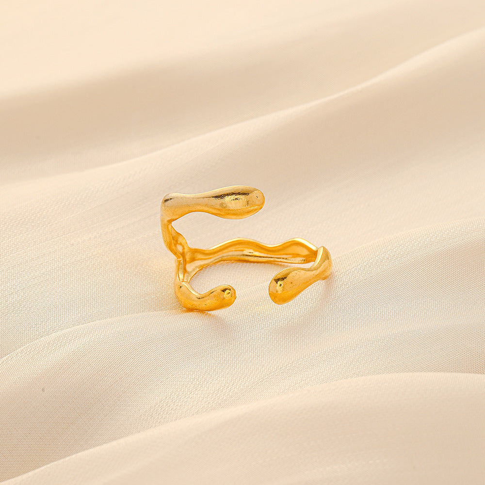 Fashion Simple Versatile Stainless Steel Ring Irregular Open Ring Ladies Ring Jewelry
