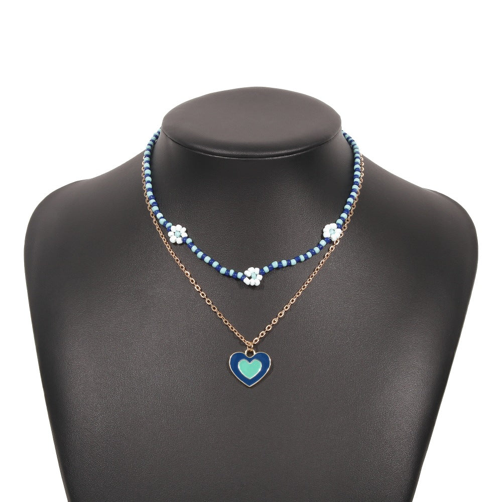 N9535 Double Layer Clavicle Necklace Drip Oil Heart Beads Flower Candy Color Necklace Geometric Creative Necklace