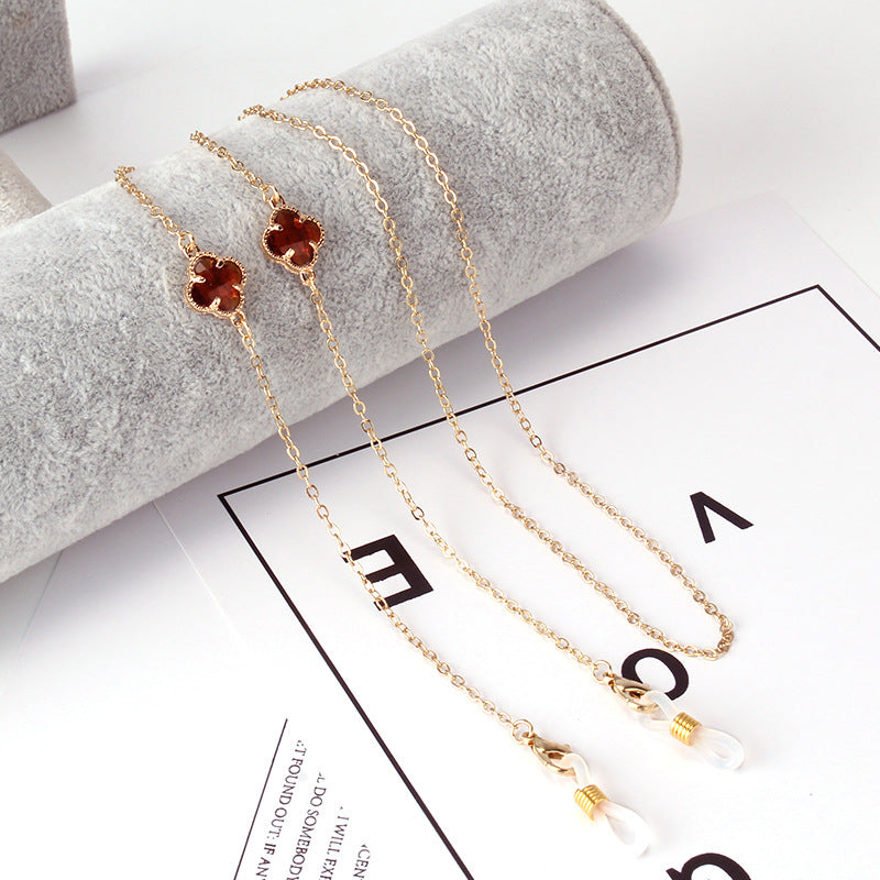 Simple four-leaf clover glass diamond jewelry metal chain sunglasses chain non-slip mask decorative hanging chain