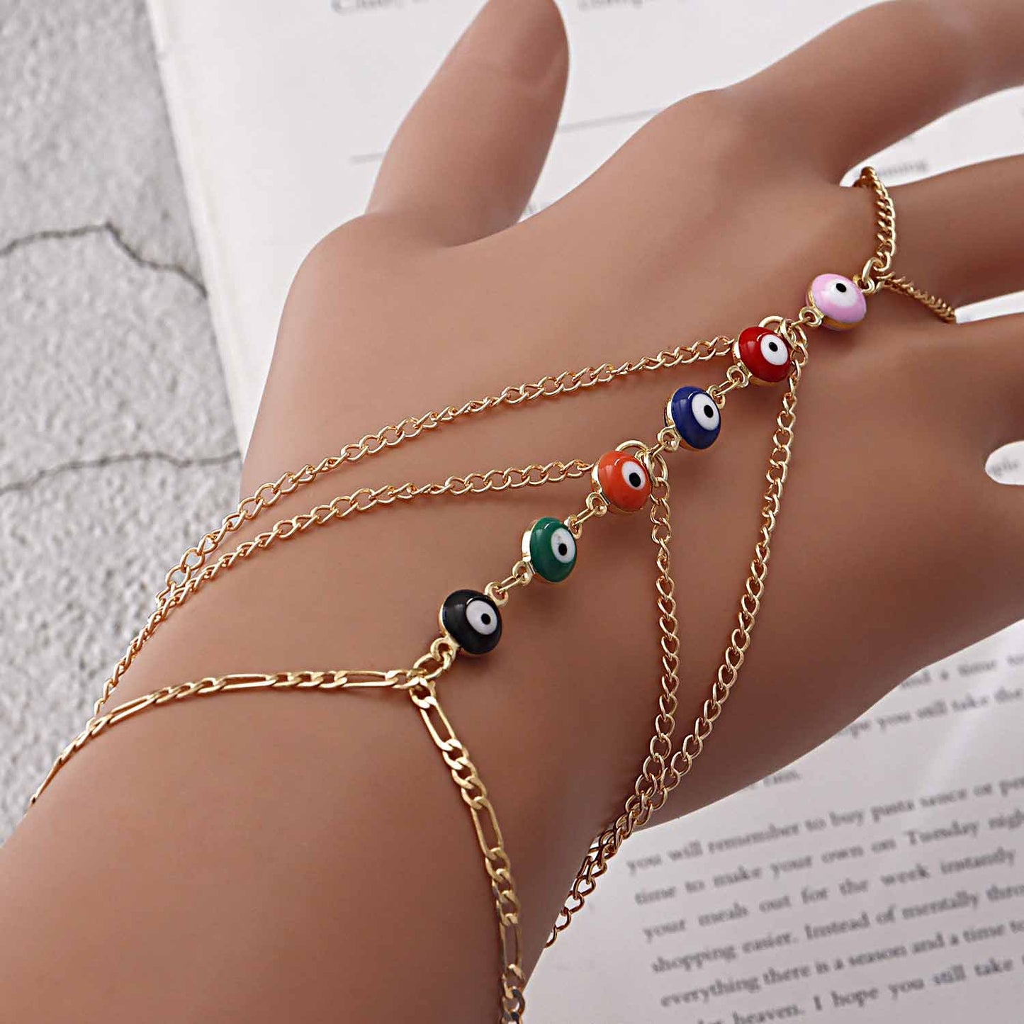 Explosive ins punk love imitation pearl bracelet exaggerated personality metal finger chain bracelet for women