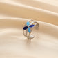 Simple Retro Ladies Stainless Steel Fashion Opening Adjustable Color Matching Four Leaf Flower Oil Drop Ring