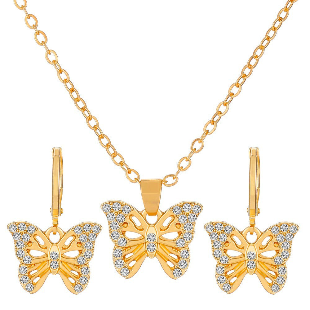 Jewelry set female fashion diamond note crown butterfly necklace earrings set ins tide