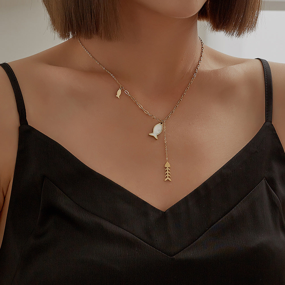 Stainless steel real gold-plated shell love matte butterfly clavicle chain star moon titanium steel light luxury necklace