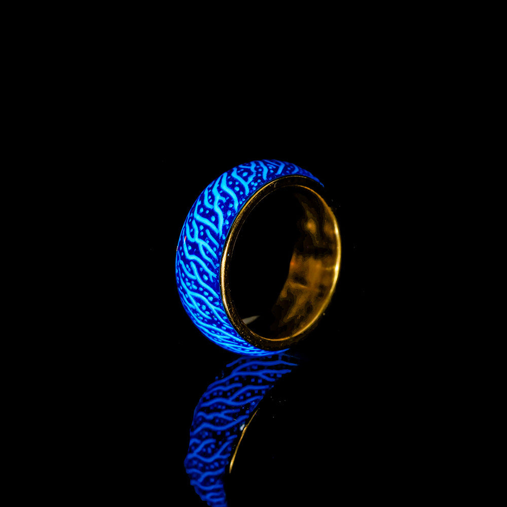 Fashionable original design simple stainless steel golden resin luminous forest crack creative ring