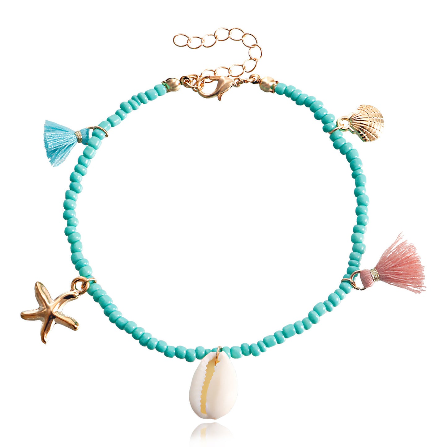 Jewelry Bohemian color rice beads tassel anklet female beach shell starfish foot decoration niche