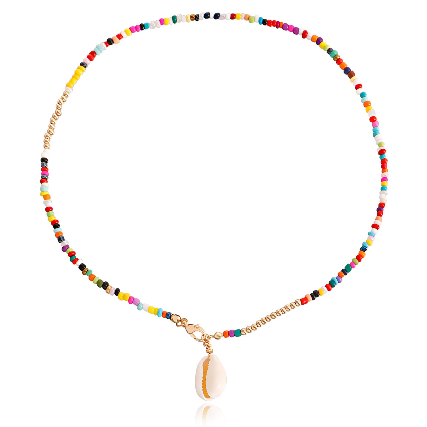 Jewelry bohemian double-layer color rice bead shell necklace female ins beach