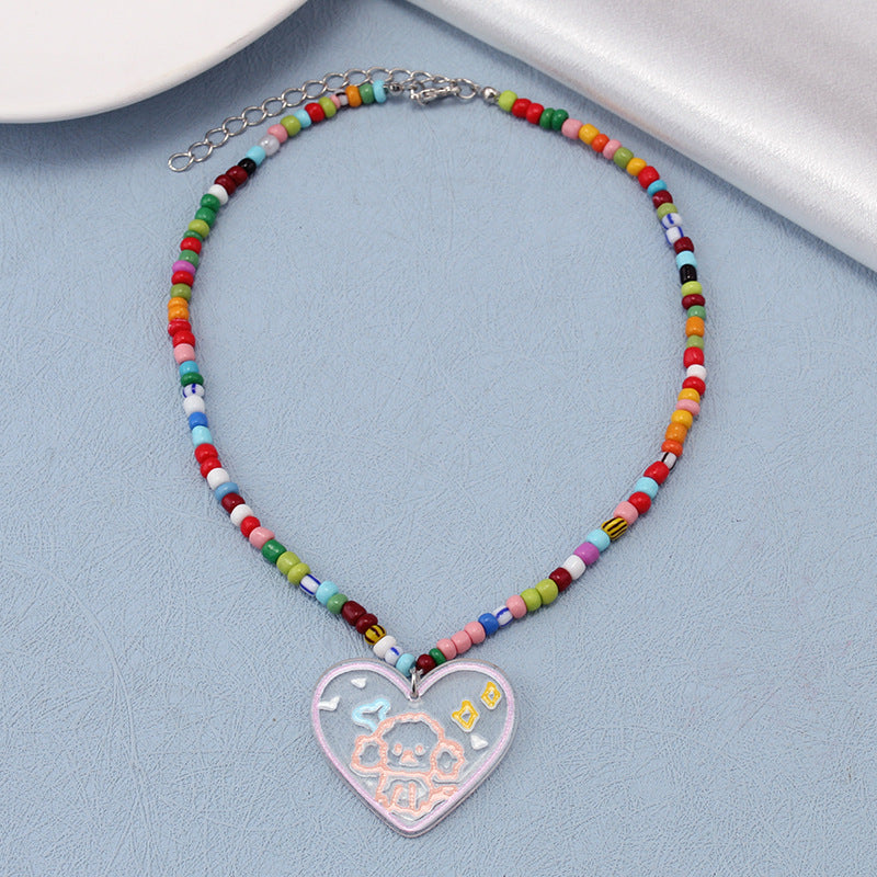 Ethnic color rice beads with acrylic pendant necklace bohemian fashion choker neck chain