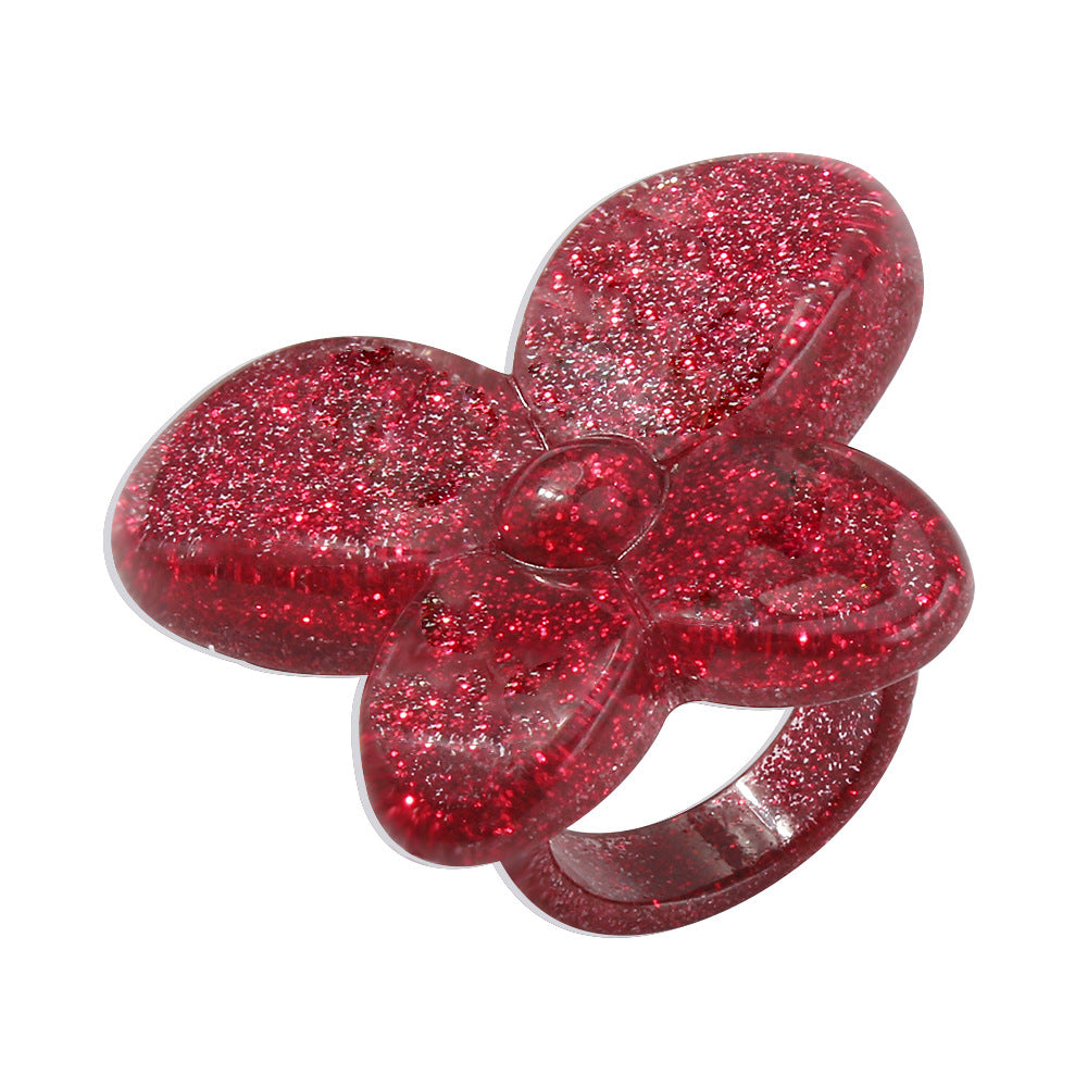 R566 Exaggerated Simple Fashion Jewelry Butterfly Resin Acrylic Fun Cute Personality Ring Female