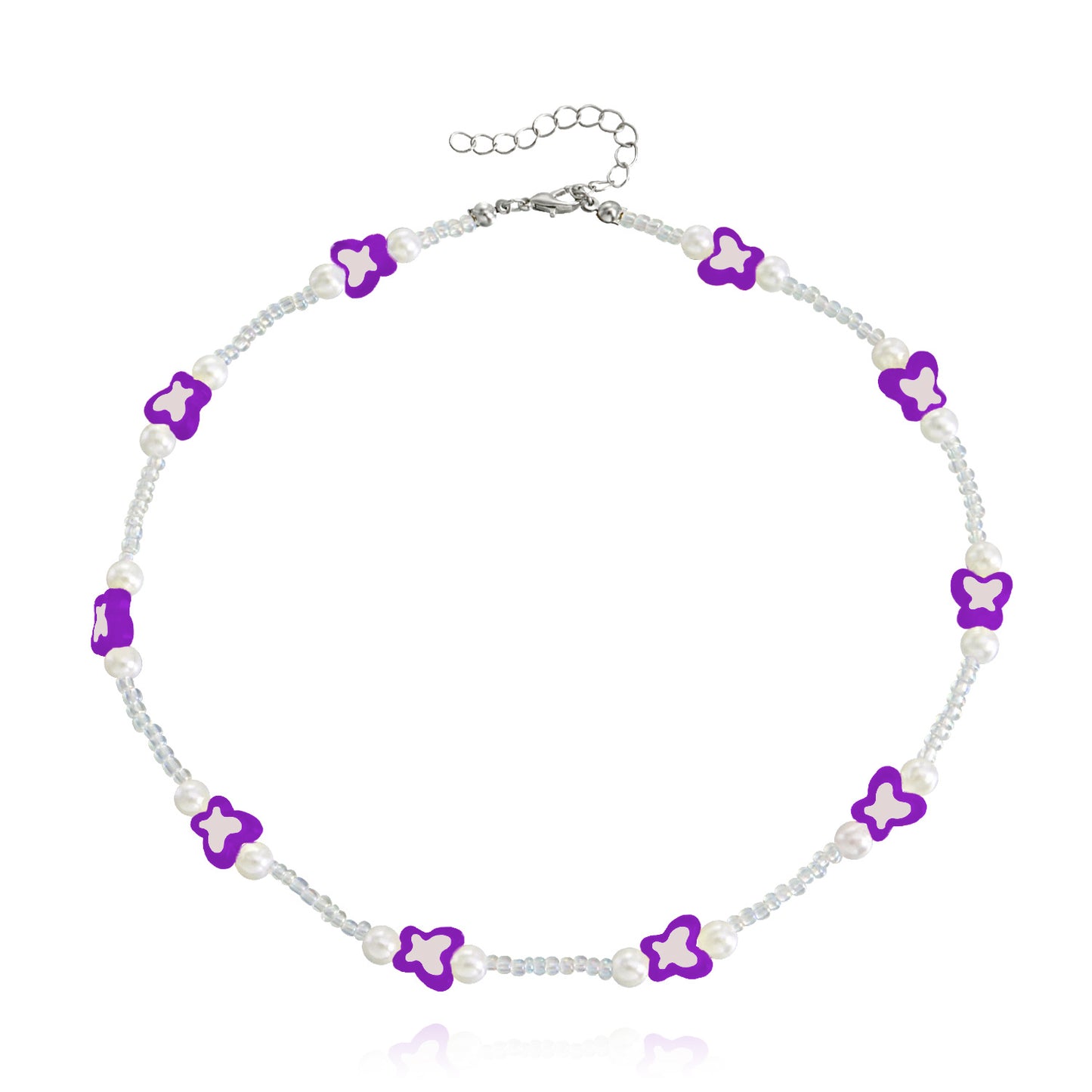 Jewelry Mini Color Butterfly Transparent White Rice Bead Necklace Female Y2K Small Fresh Imitation Pearl Necklace