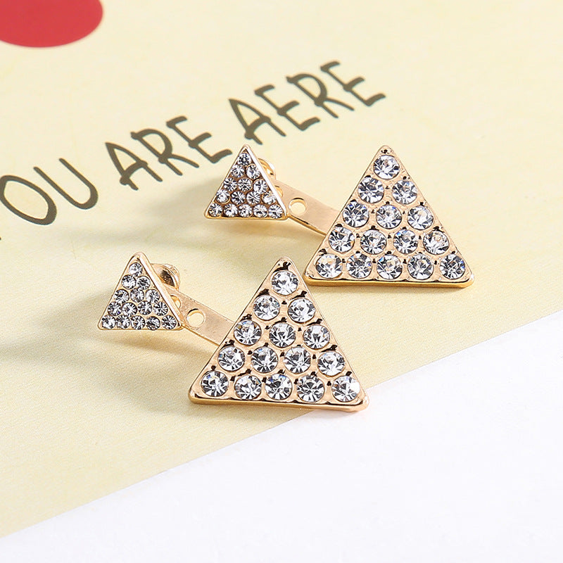 Geometric stud earrings love heart shell triangle full diamond earrings temperament creative earrings