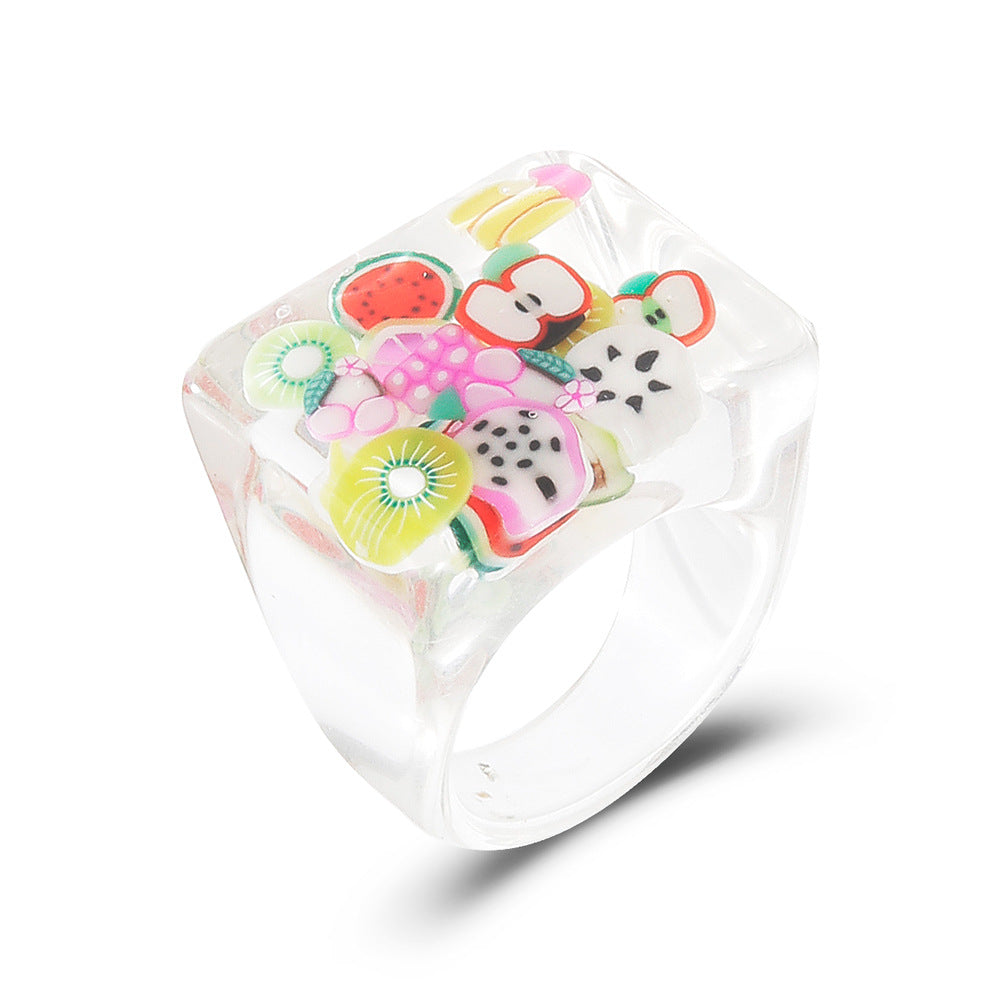 ins transparent resin ring diamond love butterfly acrylic ring multicolor geometric jewelry