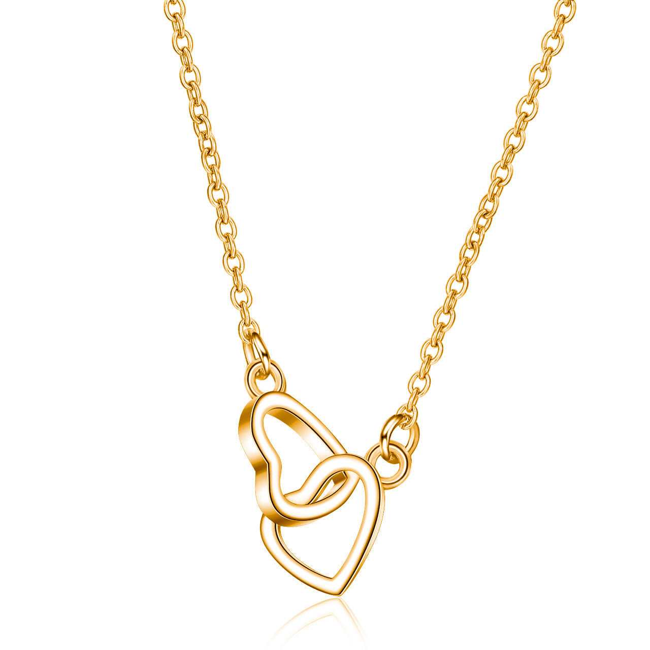 Double ring love interlocking necklace women's fashion light luxury metal geometric heart-shaped pendant sweater chain ins trendy clavicle chain