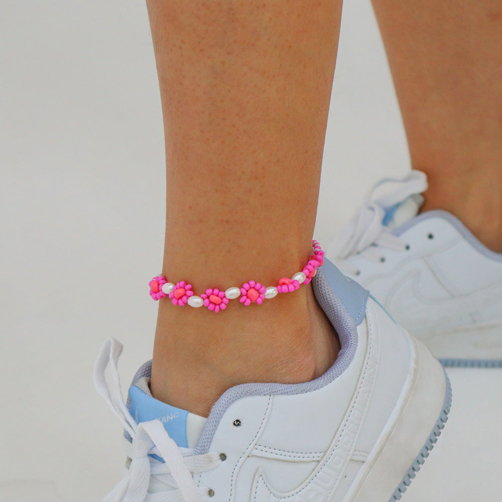 A12 Simple Accessories Bohemia Ethnic Beads Anklet Female Spring and Summer Flower Small Fresh Foot Decoration