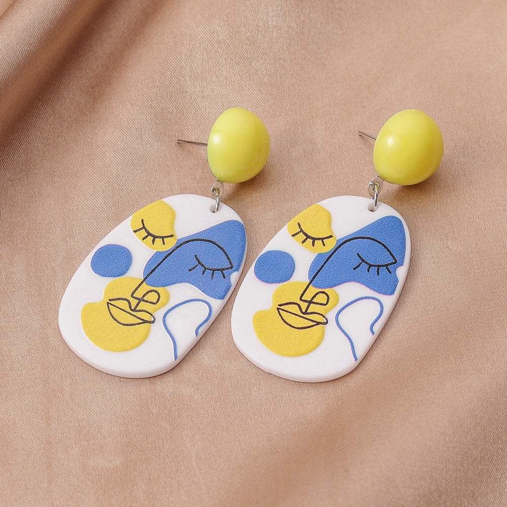 Original geometric acrylic plate graffiti earrings art abstract painting exaggerated temperament earrings