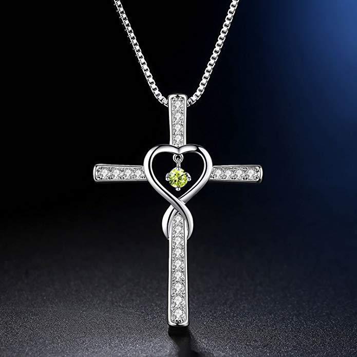 Fashion Cross Religious Belief Inlaid Zircon Pendant Necklace Heart Shape Necklace Jewelry