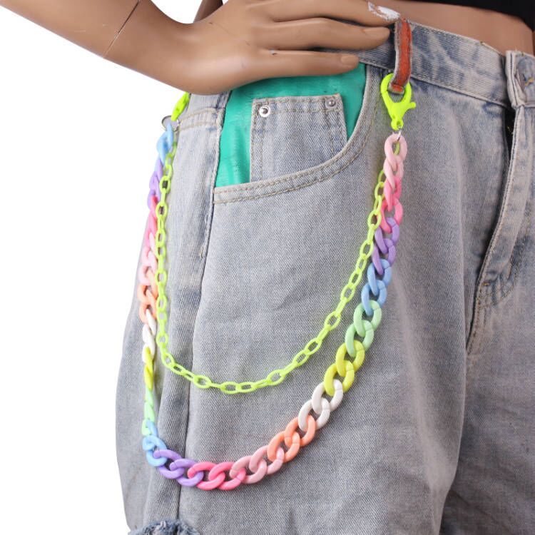 Candy Color Double Layer High Street Retro Colored Resin Ultralight Pant Chain Chain Hanging Chain Street Jeans