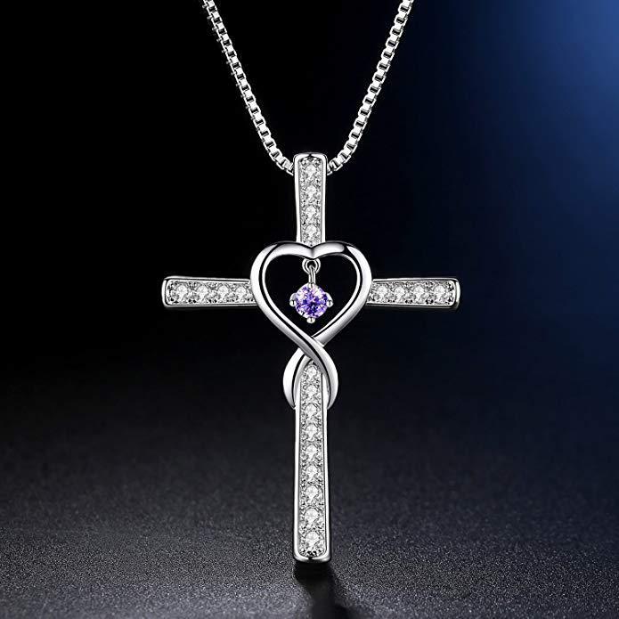 Fashion Cross Religious Belief Inlaid Zircon Pendant Necklace Heart Shape Necklace Jewelry