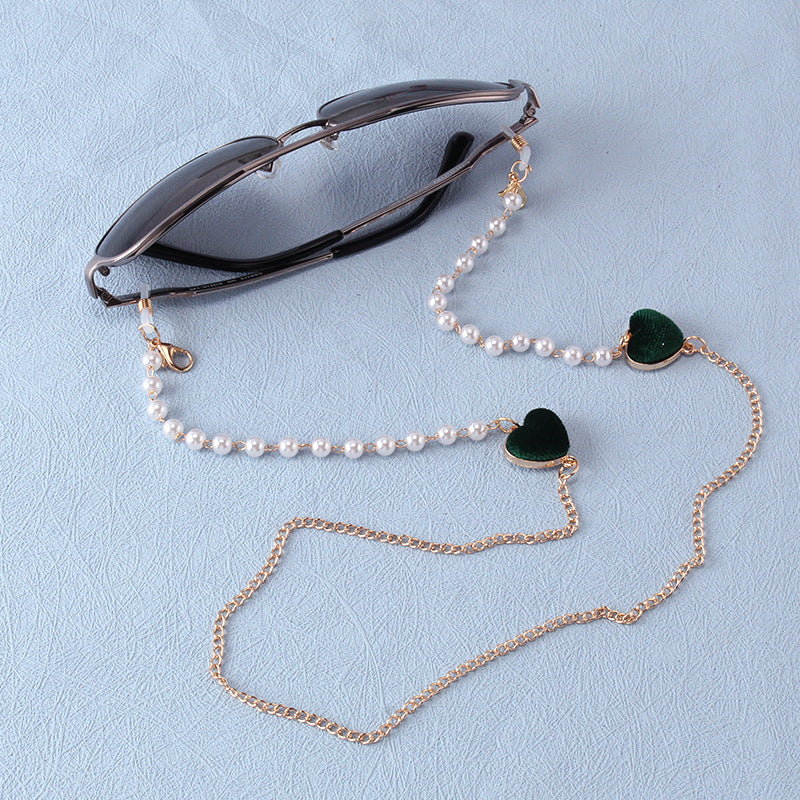 Jewelry glasses chain hanging neck mask anti-lost rope dual-use light skin creative double heart pearl chain