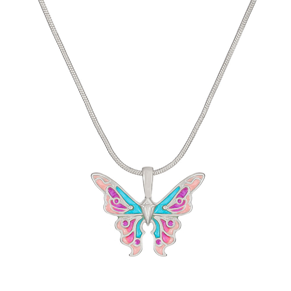 Barbie Princess Necklace Rainbow Fairy Dream Wonderland with the same clavicle chain ins Symphony Oil Drip Butterfly Necklace