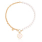 Niche design high-end splicing chain imitation mother-of-pearl pendant necklace female cold OT buckle pearl necklace