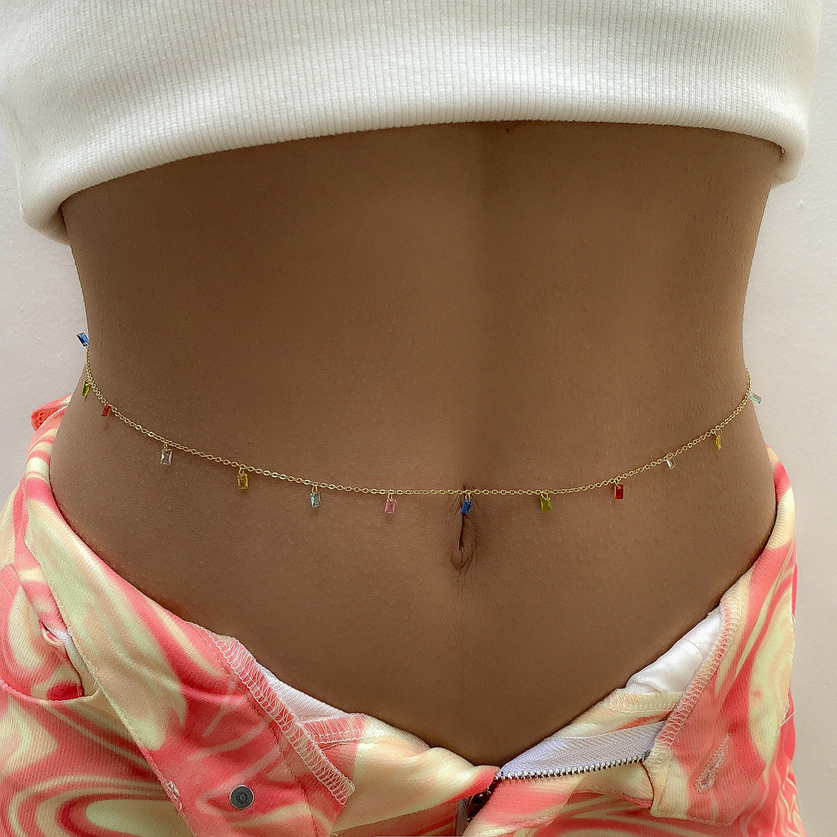 Jewelry Summer Beach Star Rhinestone Tassel Waist Chain Sexy Simple Thin Chain Body Chain