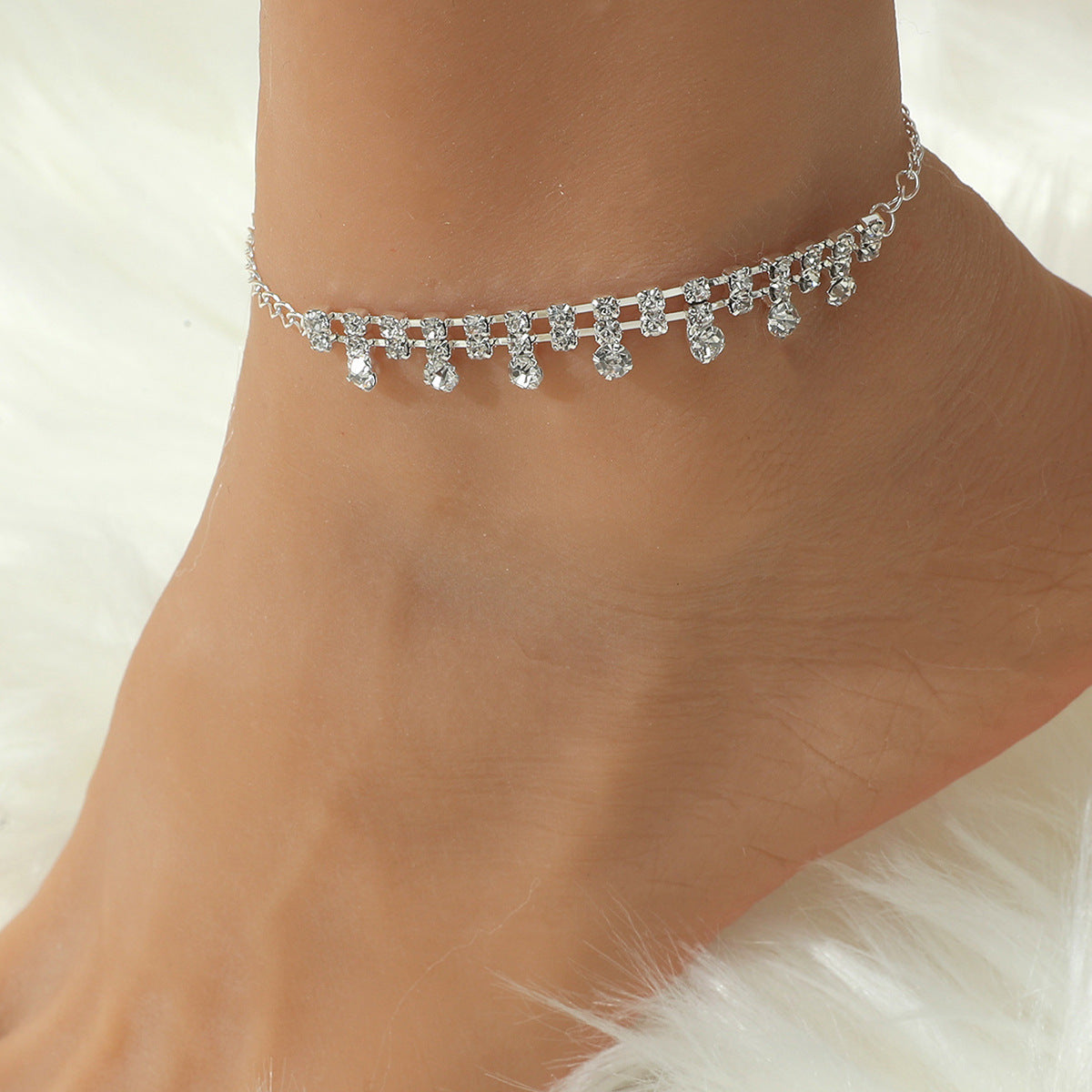 Diamond Chain Anklet Summer Bohemian Pearl Love Beach Foot Ornament for Women