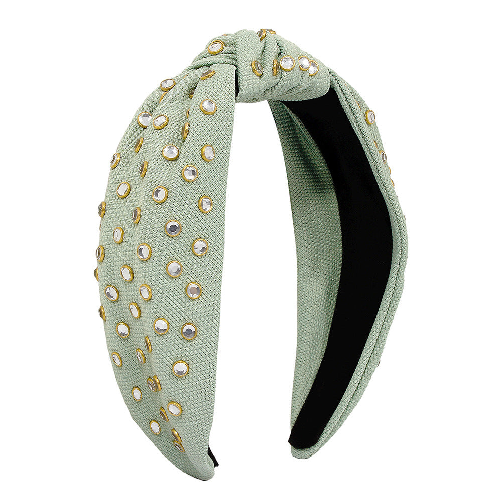 F3742 Jewelry wide-brimmed pressed hair solid color knotted headband rhinestone temperament simple color contrast hair accessories for women