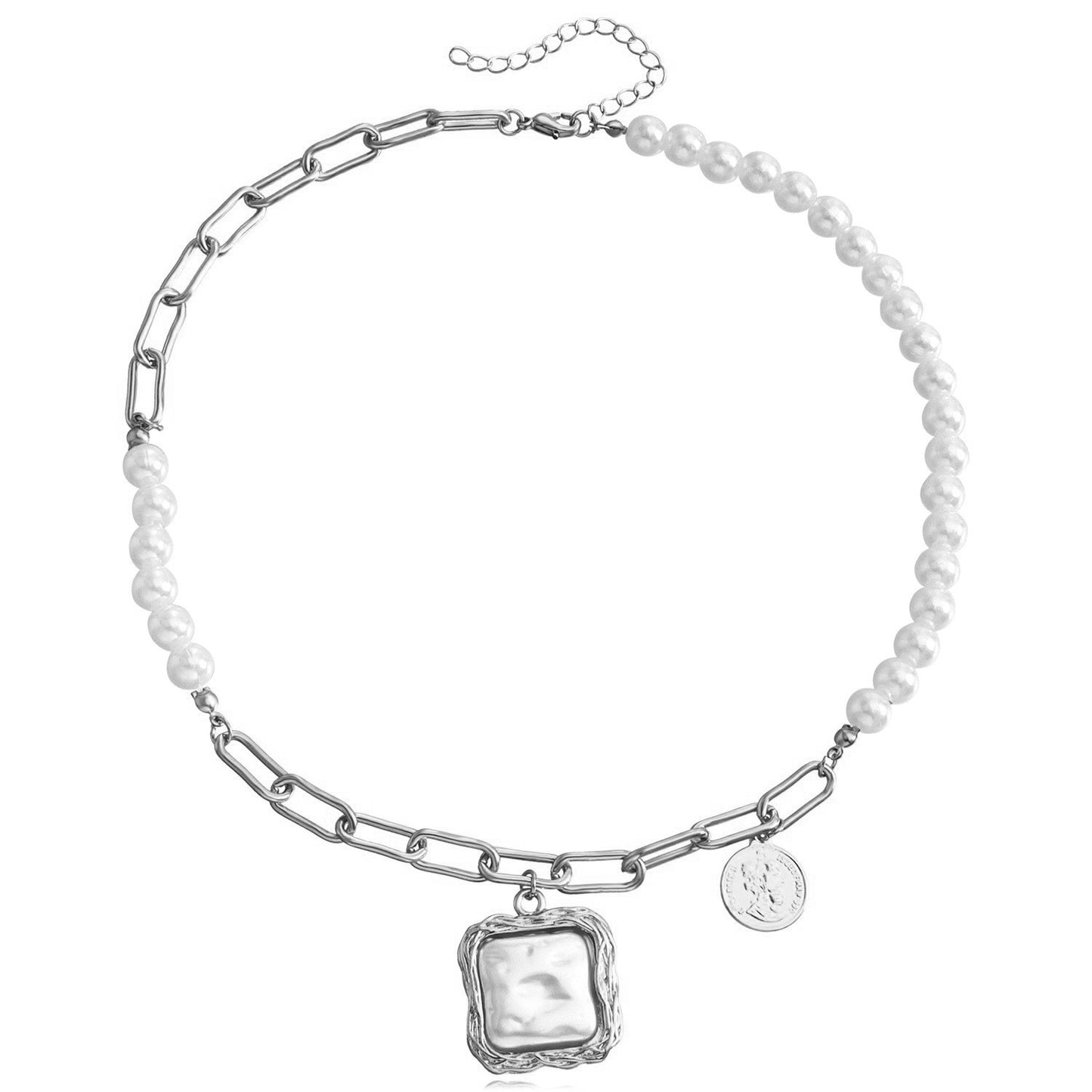 Tassel Pearl Geometric Necklace Female Ins Niche Design Temperament Light Luxury French Fashion Necklace Sweater Chain