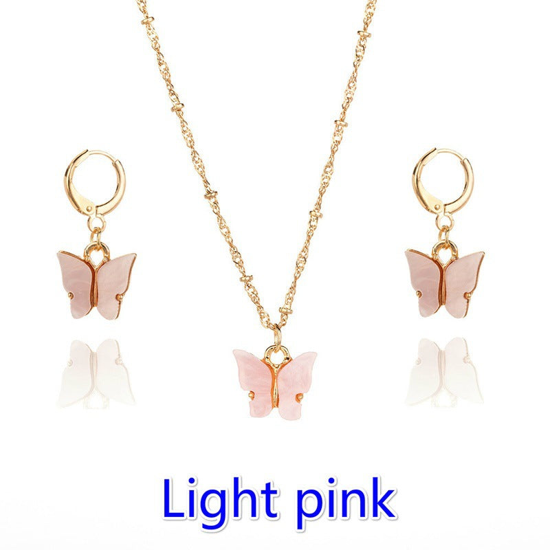 Fashion Explosion Acrylic Butterfly Earrings Necklace Set 2 Pieces Set Jewelry