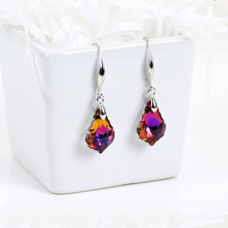 Fashion Baroque Leaf Dangle Earrings Women Silver Plated Pin Austrian Crystal Tourmaline Maple Leaf Earrings Jewelry