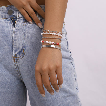 B1814 Bohemian ethnic accessories pearl glossy chain bracelet vacation leisure geometric net red bracelet
