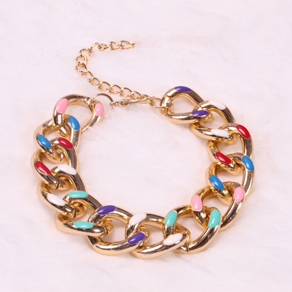 Jewelry Fashion Punk Metal Drip Oil Chain Thick Necklace Simple Color Set Chain Bracelet Necklace