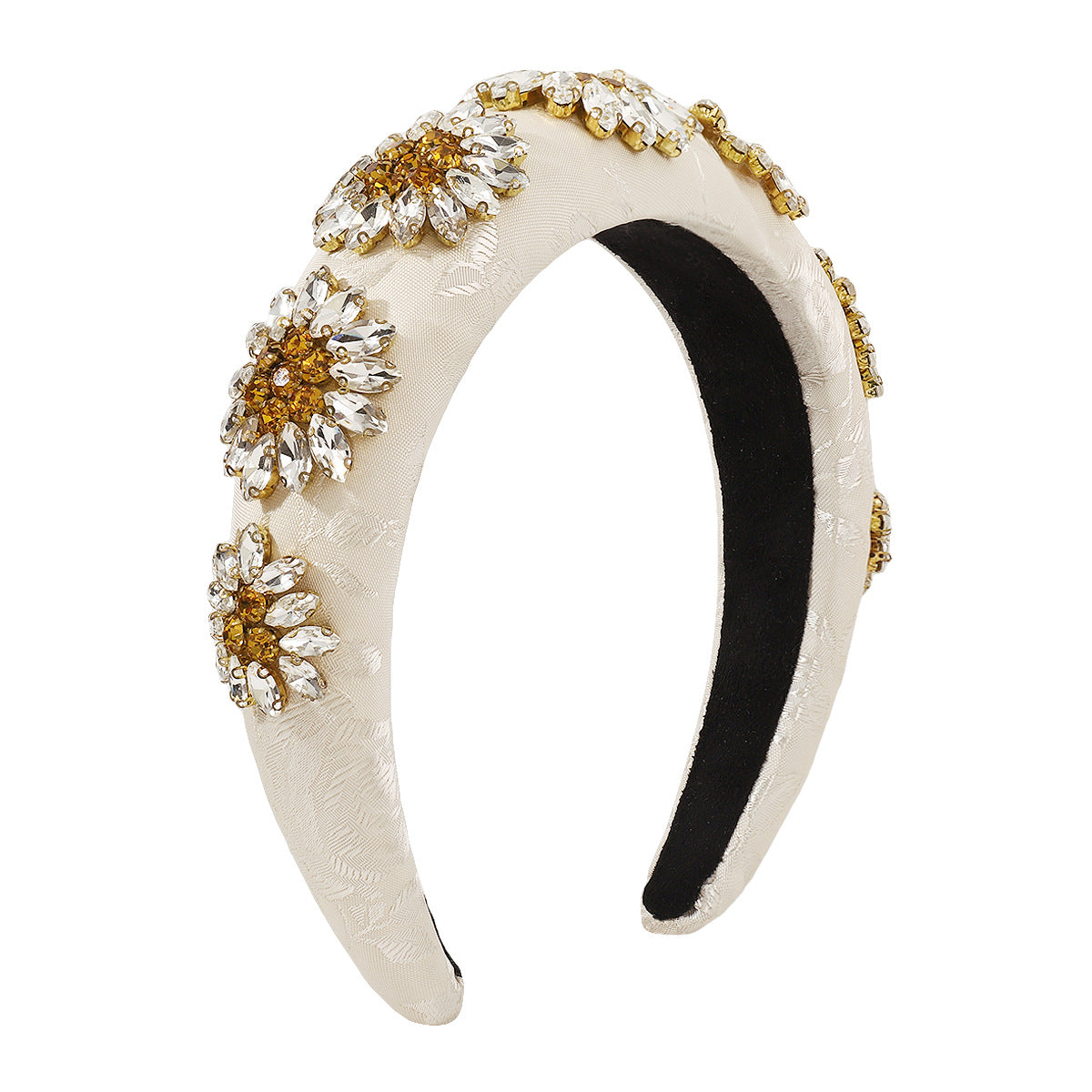 F4772 Baroque Retro Heavy Industry Exaggerated Headband Embroidered Rhinestone Flowers Thick Sponge High Skull Top Light Luxury Headband