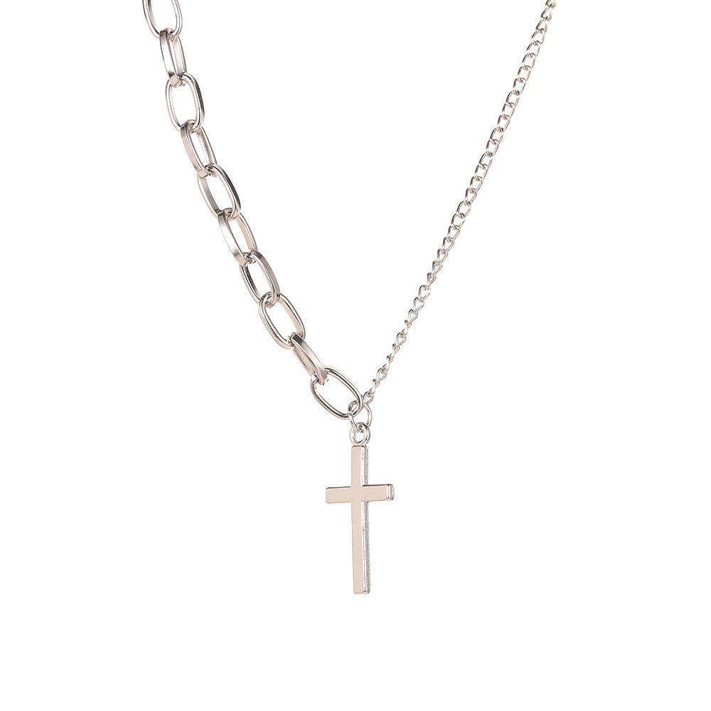 Ins design sense chain asymmetric cross necklace temperament simple pendant clavicle chain female