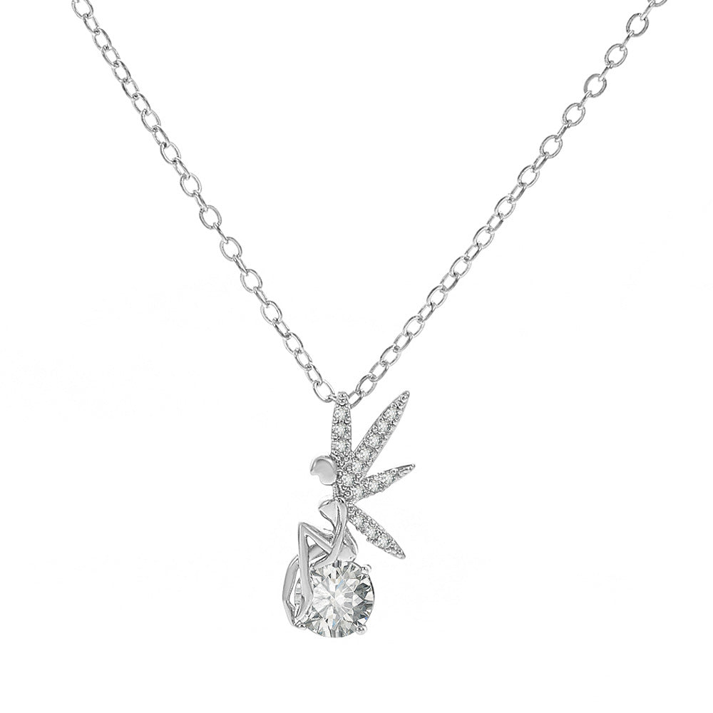 Ins guardian angel necklace fashion temperament micro-inlaid zircon elf clavicle chain niche design necklace