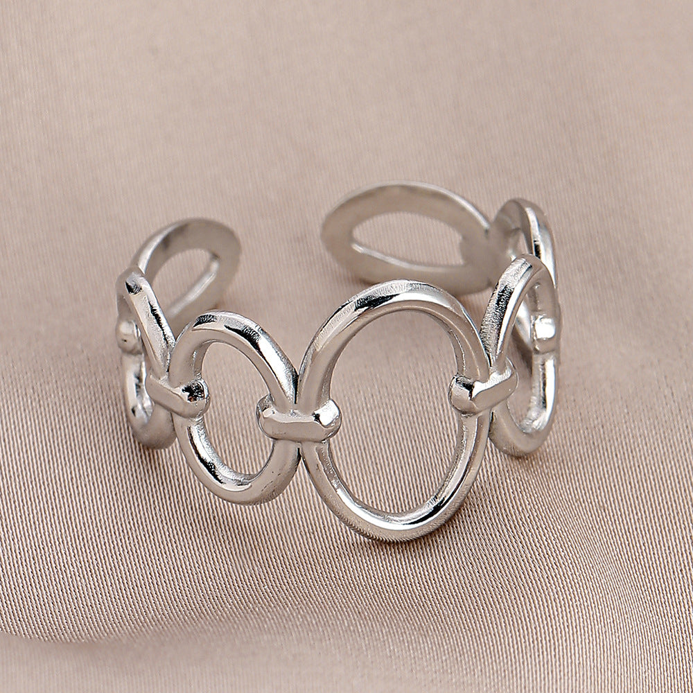 Personality adjustable stainless steel open ring simple feather leaf titanium steel ring jewelry female