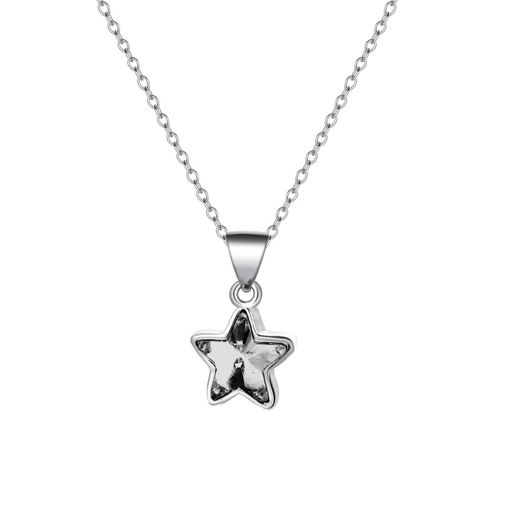 Simple and cold zircon pendant necklace fashion five-pointed star key cat clavicle chain niche design