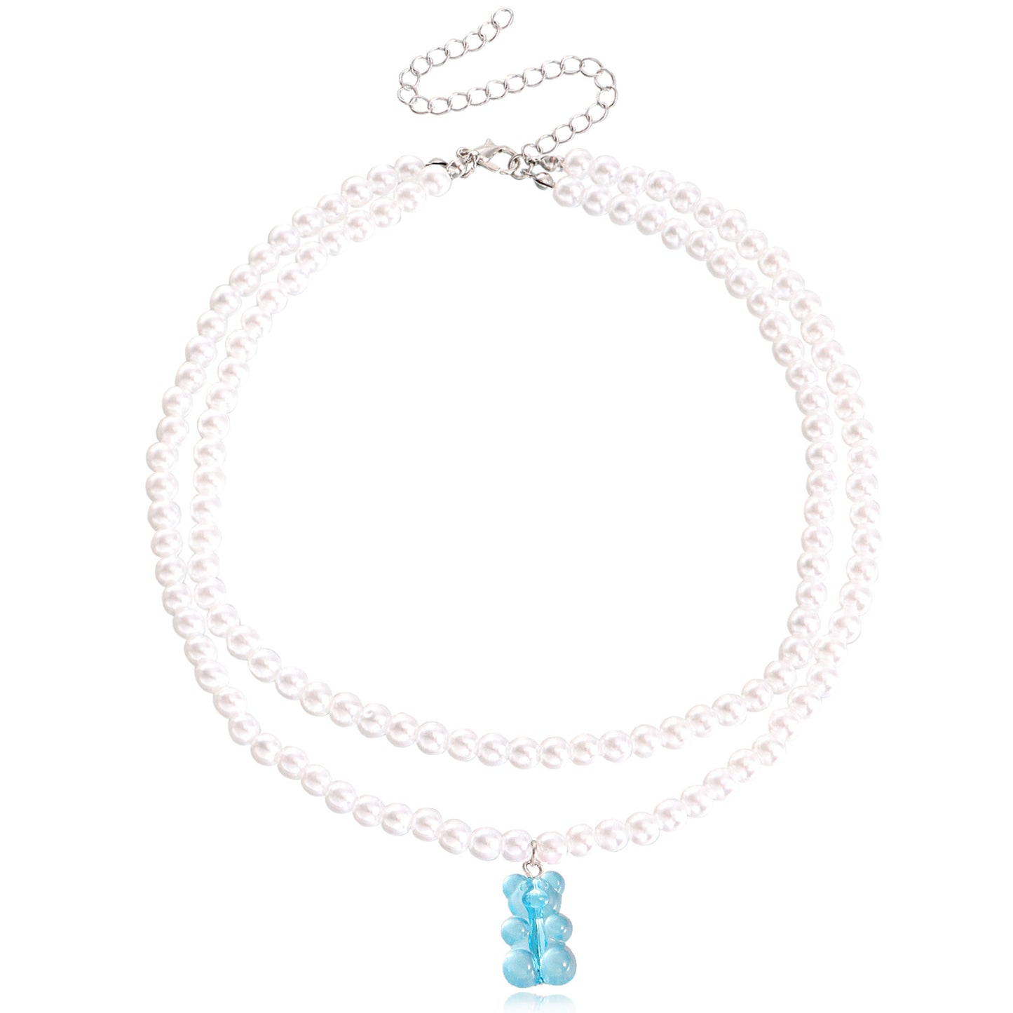 Jewelry ins double baroque imitation pearl color bear pendant necklace female choker